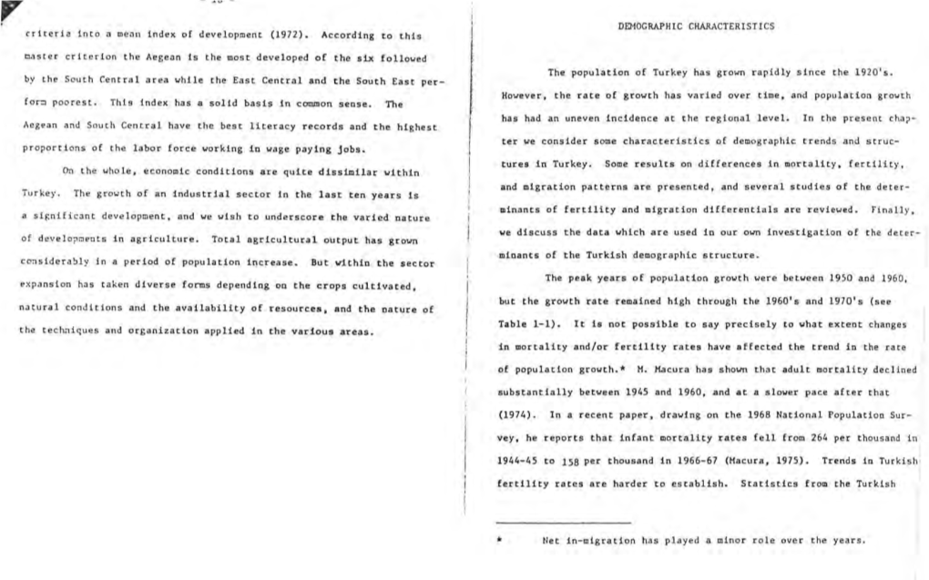 DEMOGRAPHIC CHARACTERISTICS Criteria Into a Mean Index of Development (1972)