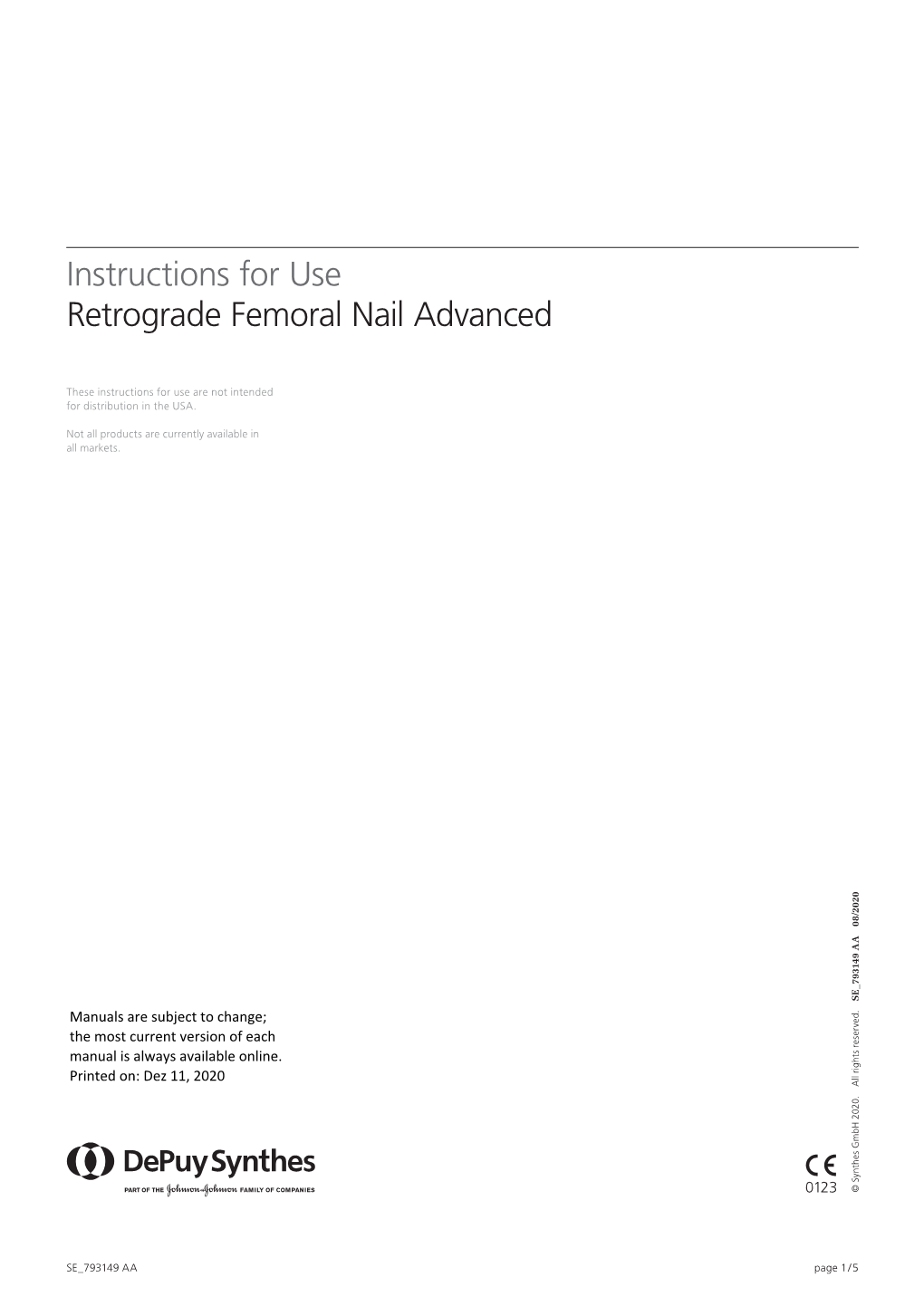 Instructions for Use Retrograde Femoral Nail Advanced