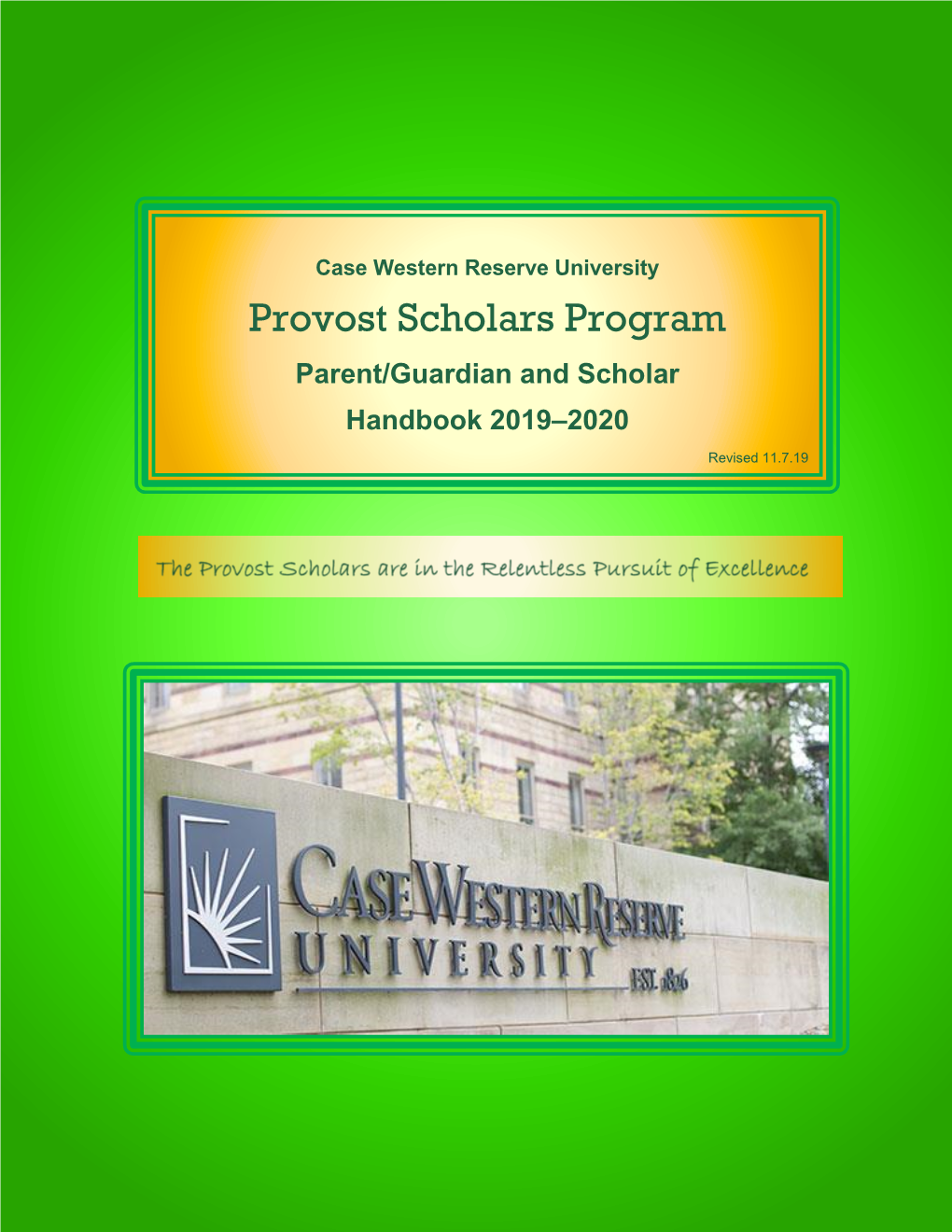2019-2020 Provost Scholars Parent/Guardian & Scholar Handbook