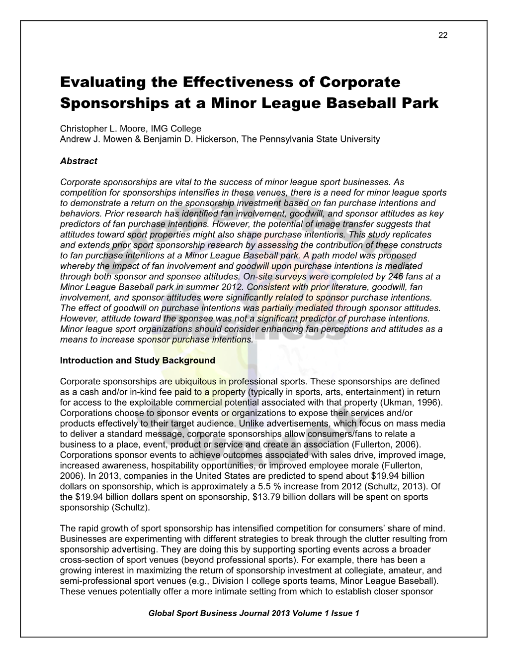 Evaluating the Effectiveness of Corporate Sponsorships at a Minor League Baseball Park