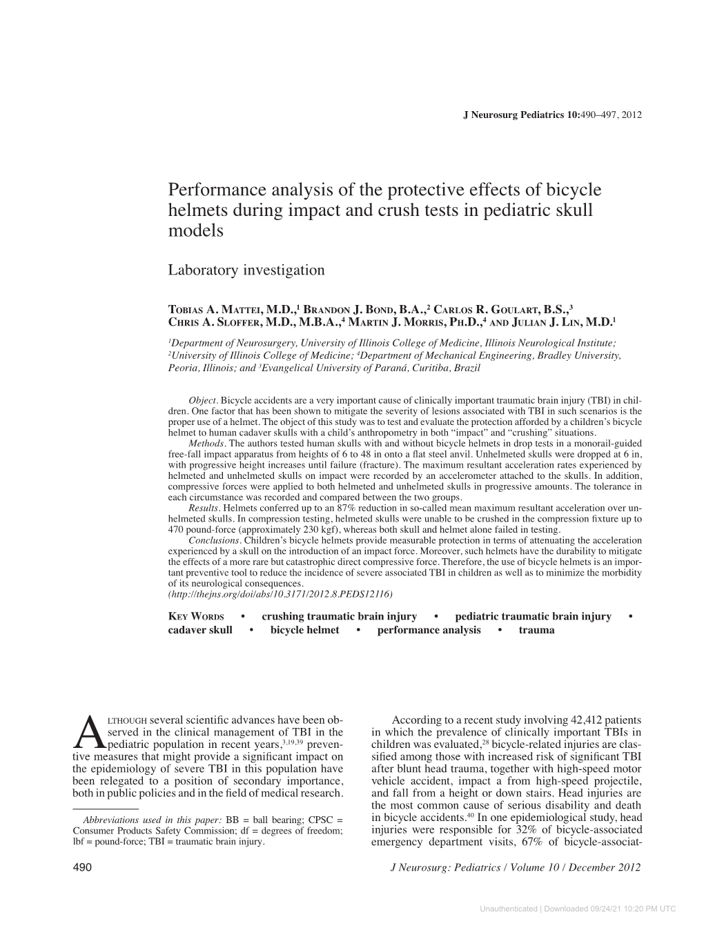 Performance Analysis of the Protective Effects of Bicycle Helmets During Impact and Crush Tests in Pediatric Skull Models