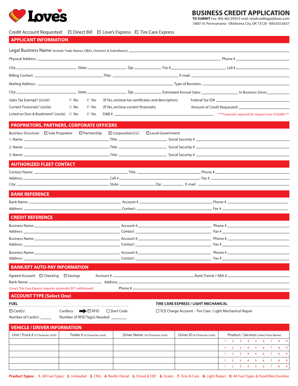 BUSINESS CREDIT APPLICATION to SUBMIT Fax: 405.463.3954 E-Mail: Retailcreditapp@Loves.Com 10601 N