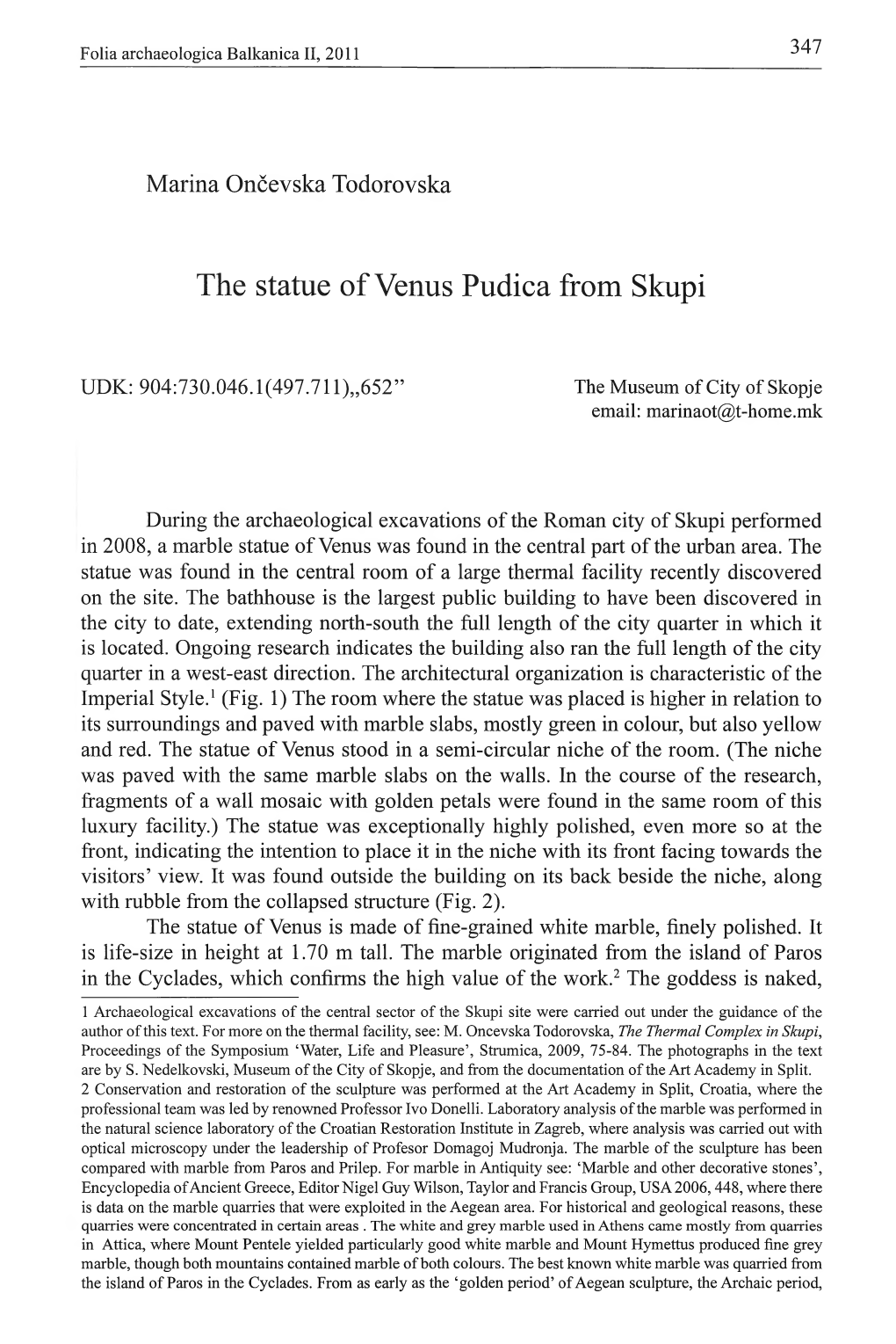 The Statue of Venus Pudica from Skupi