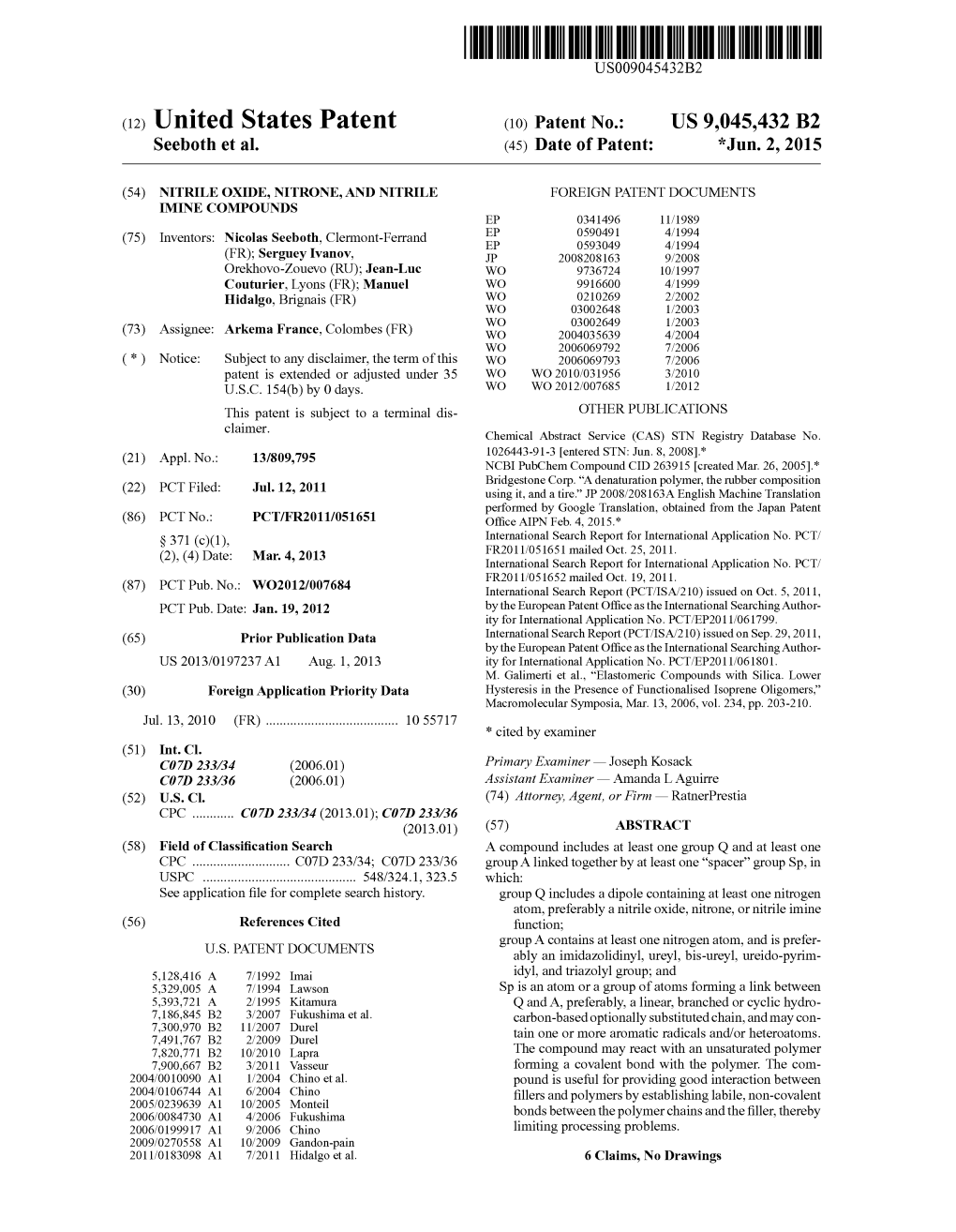 (12) United States Patent (10) Patent No.: US 9,045,432 B2 Seeboth Et Al