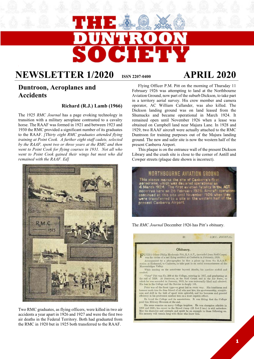 NEWSLETTER 1/2020 ISSN 2207-0400 APRIL 2020 Flying Officer P.M