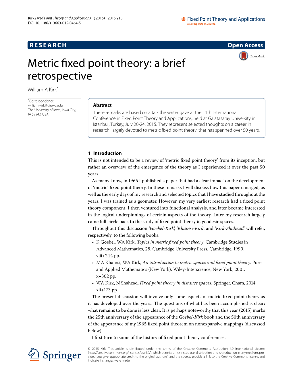 Metric Fixed Point Theory