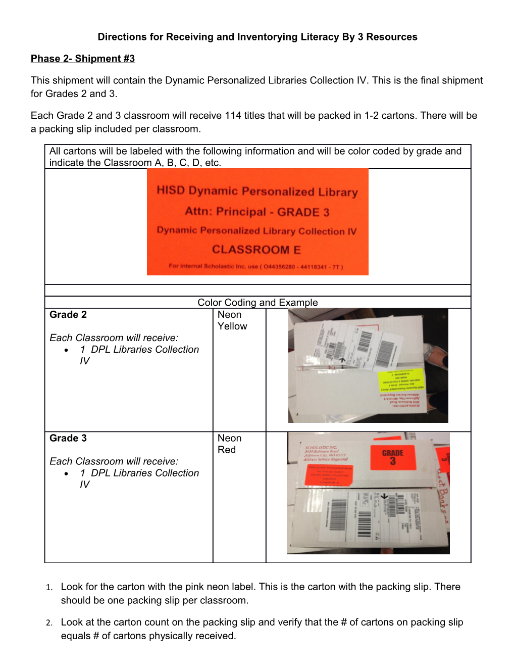 Directions for Receiving and Inventorying Literacy by 3 Resources s1