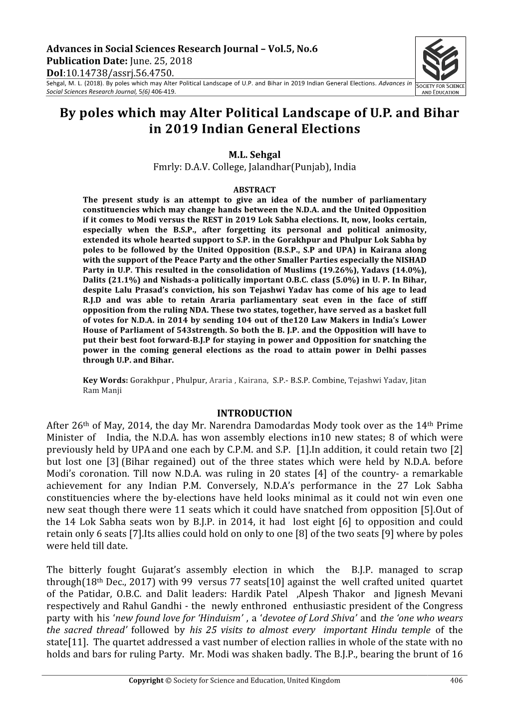 By Poles Which May Alter Political Landscape of U.P. and Bihar in 2019 Indian General Elections