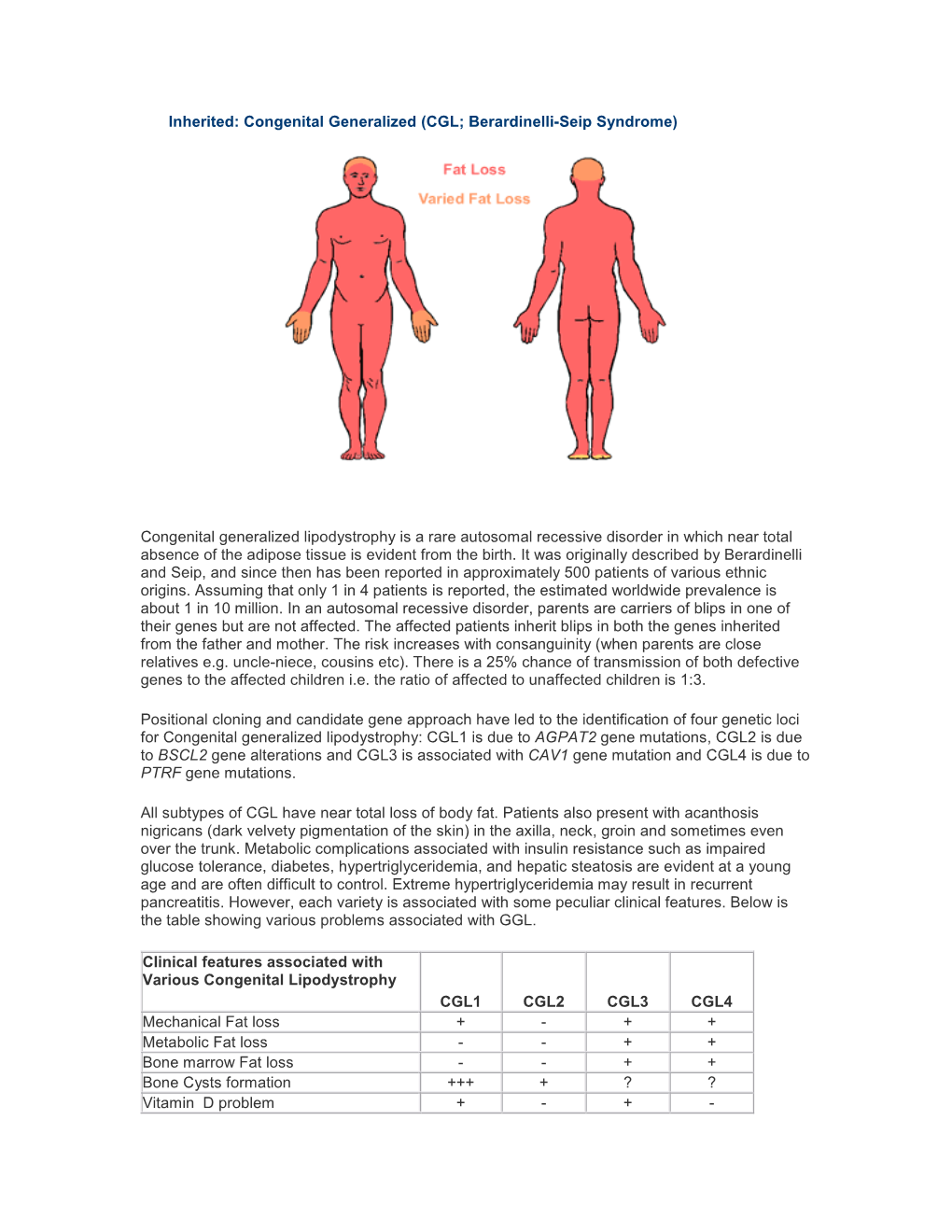 Congenital Generalized (CGL; Berardinelli-Seip Syndrome)