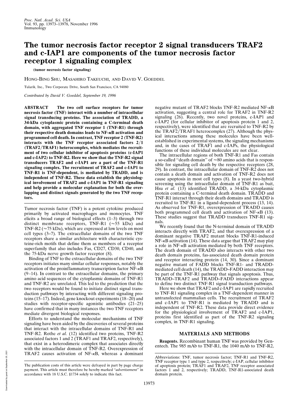 The Tumor Necrosis Factor Receptor 2 Signal Transducers TRAF2