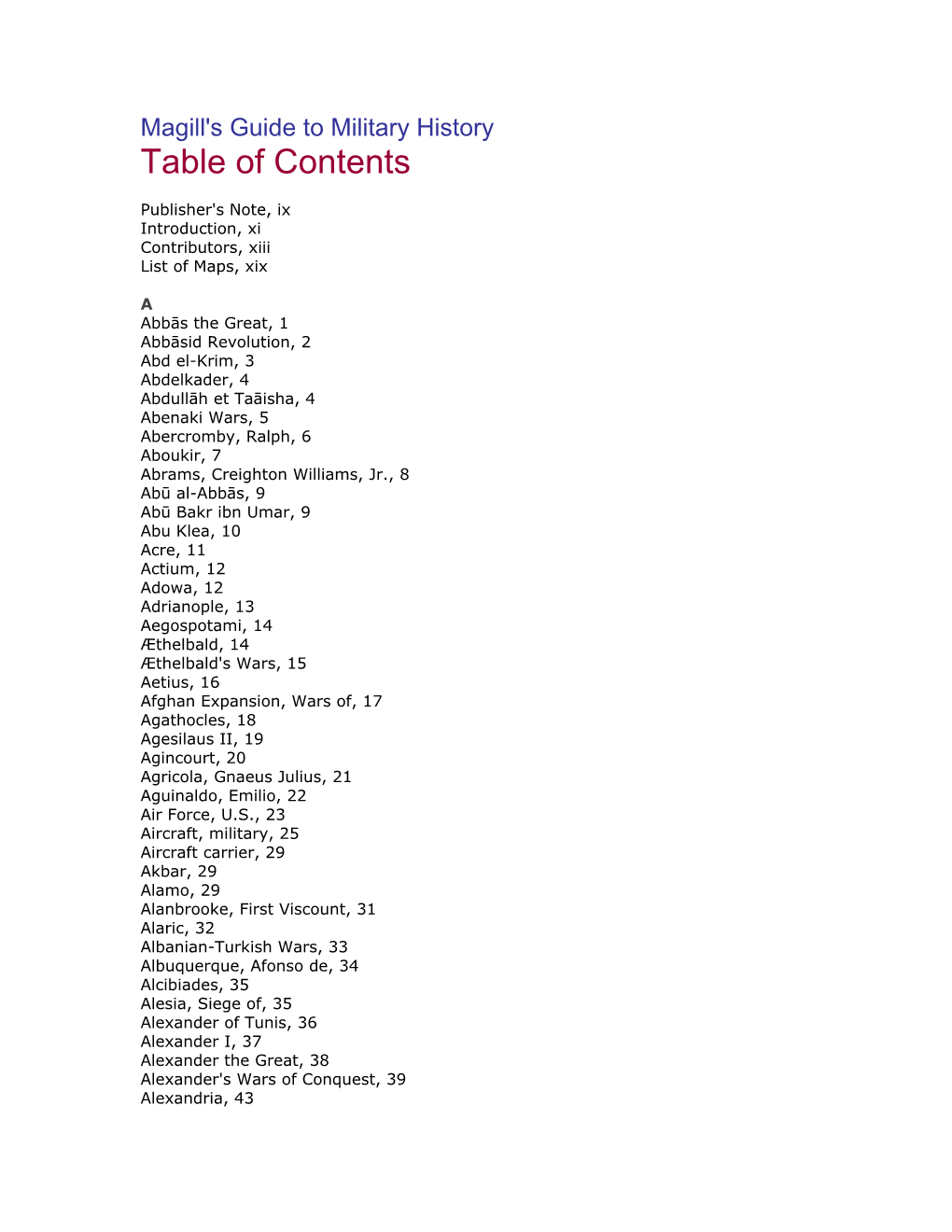 Table of Contents