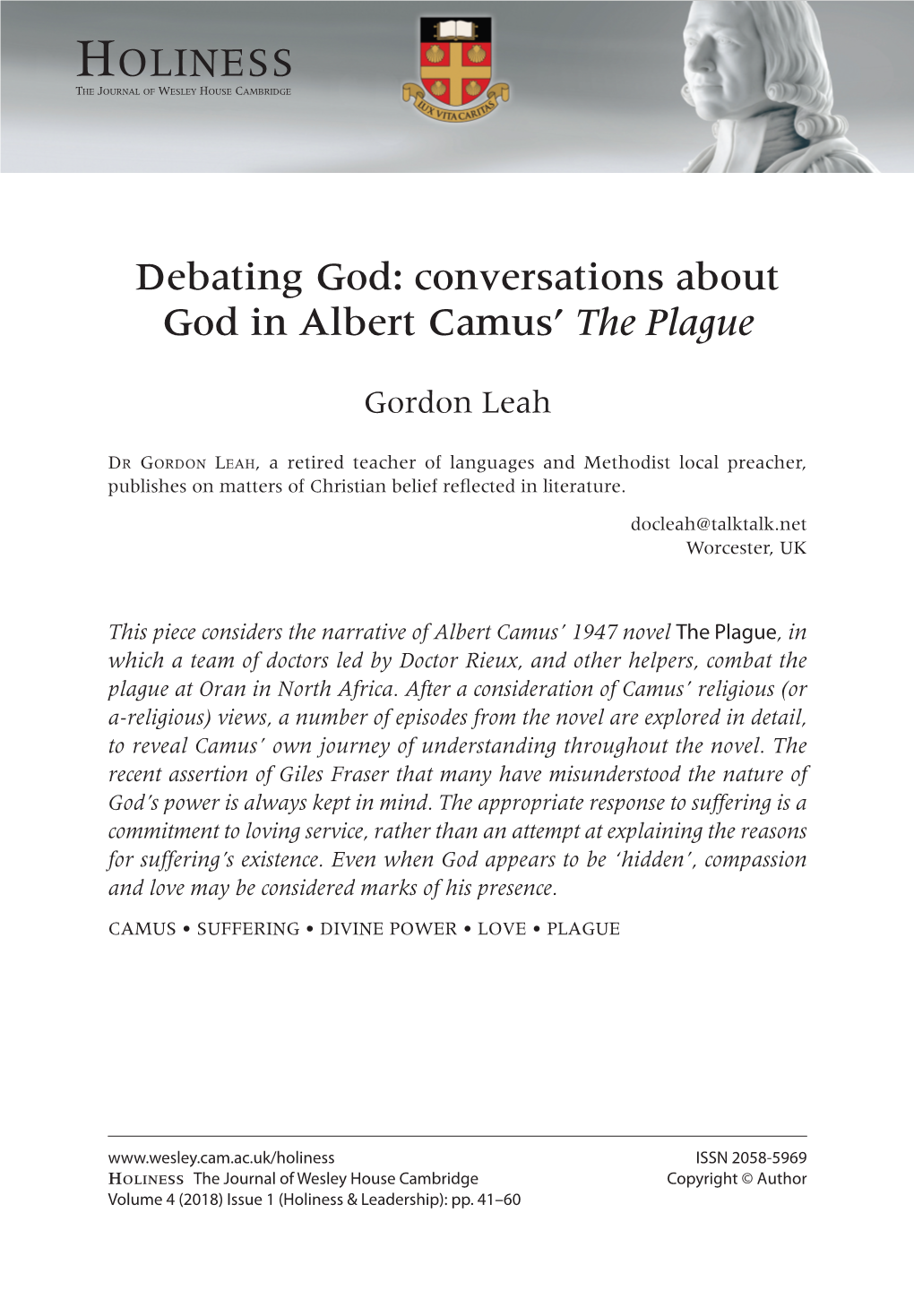 Conversations About God in Albert Camus’ the Plague