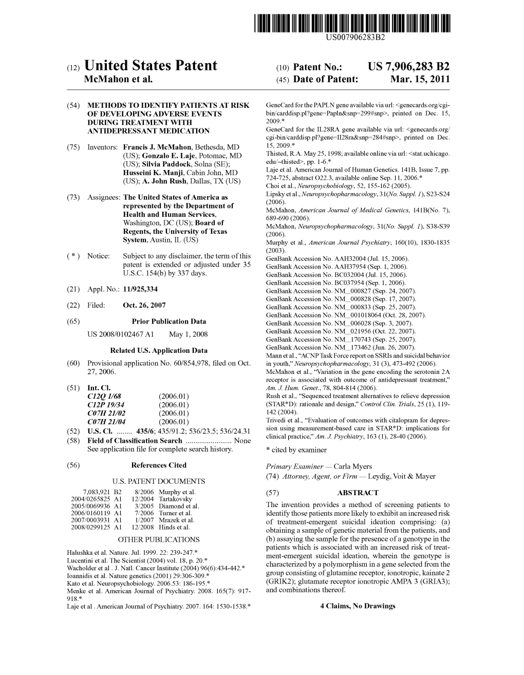 (12) United States Patent (10) Patent No.: US 7,906,283 B2 Mcmahon Et Al