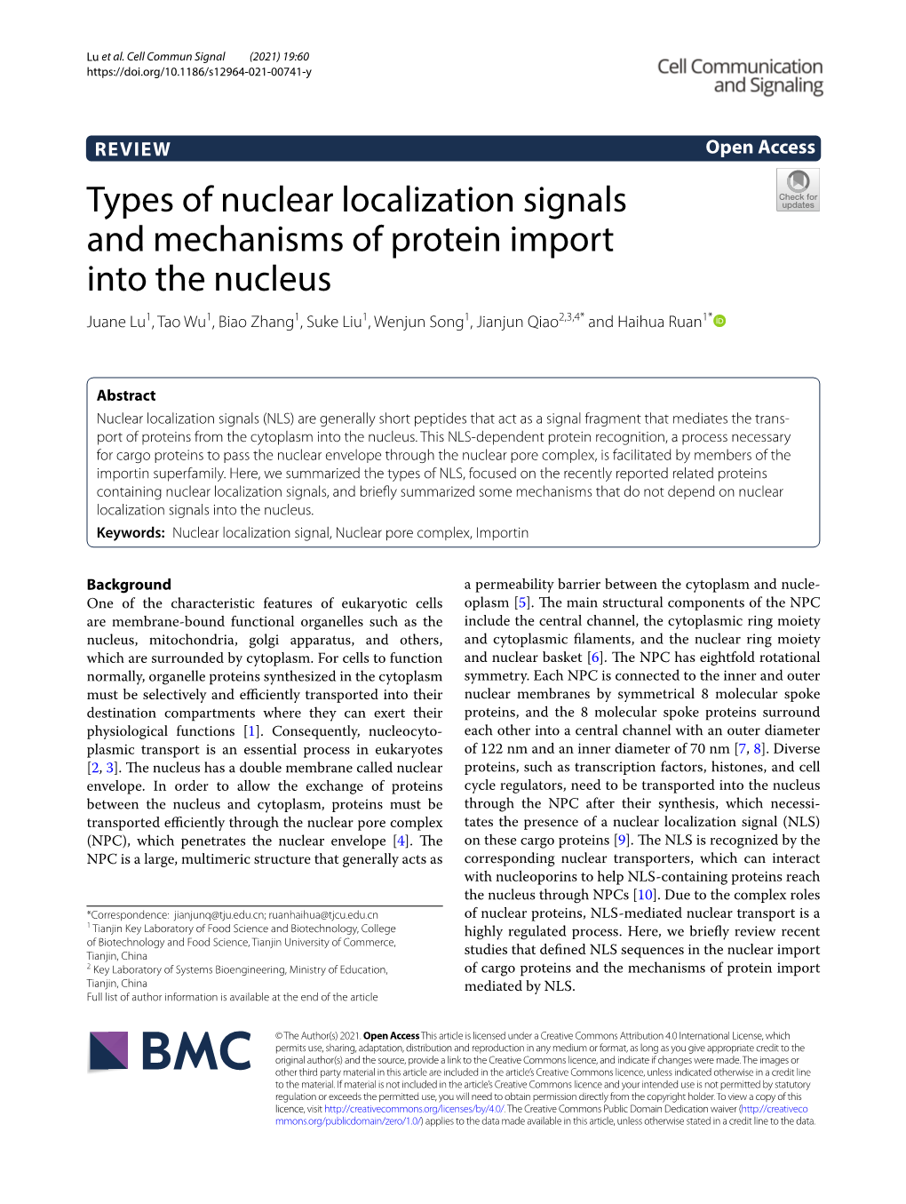 Types of Nuclear Localization Signals and Mechanisms of Protein Import