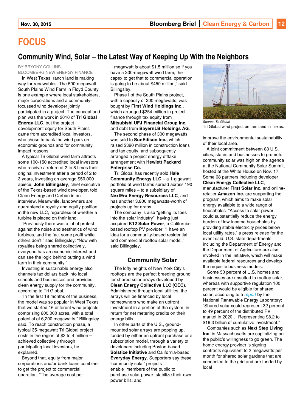 TGE and Community Wind Projects in Bloomberg Brief