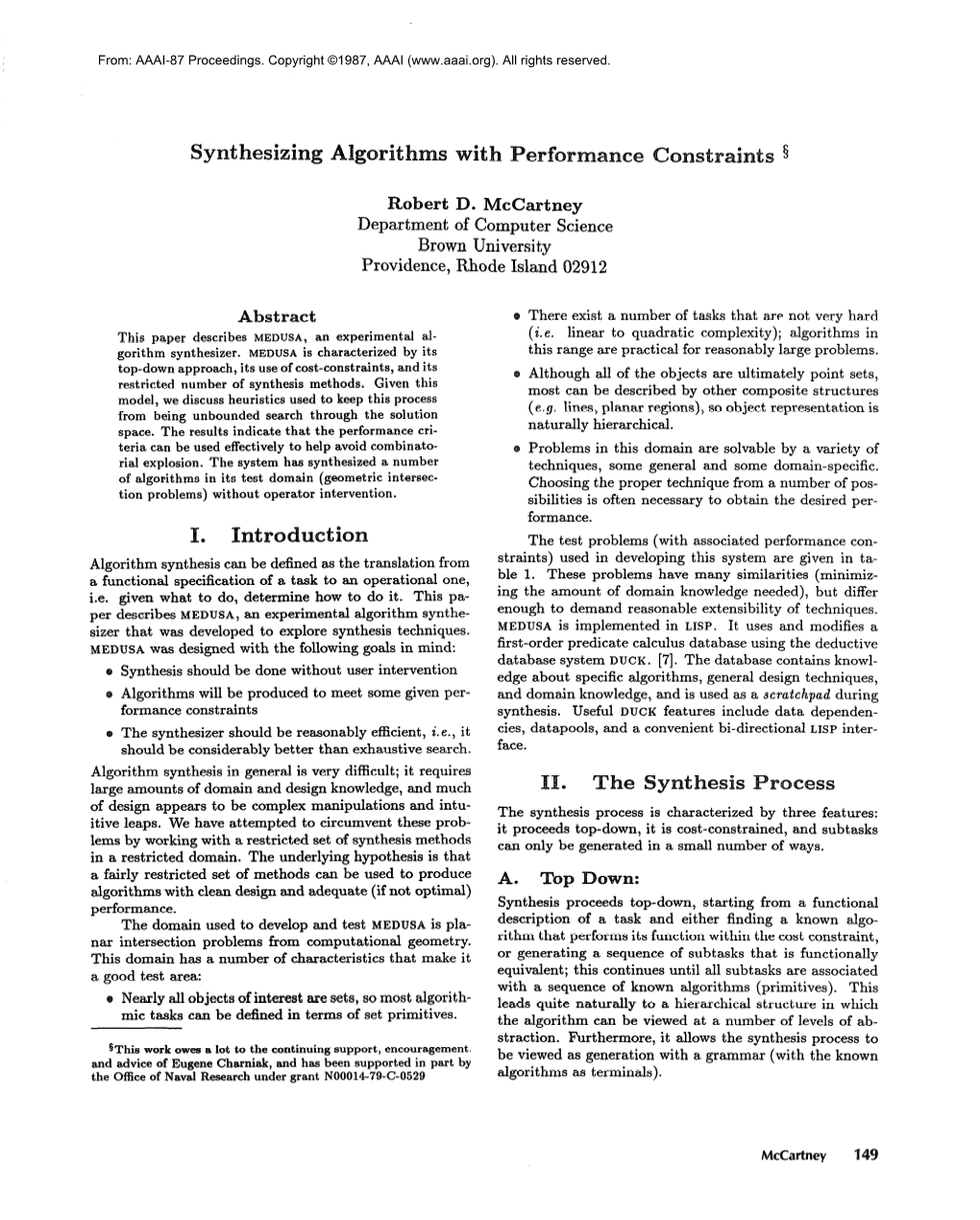 1987-Synthesizing Algorithms with Performance Constraints