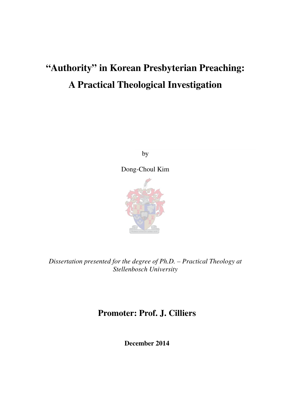 In Korean Presbyterian Preaching: a Practical Theological Investigation