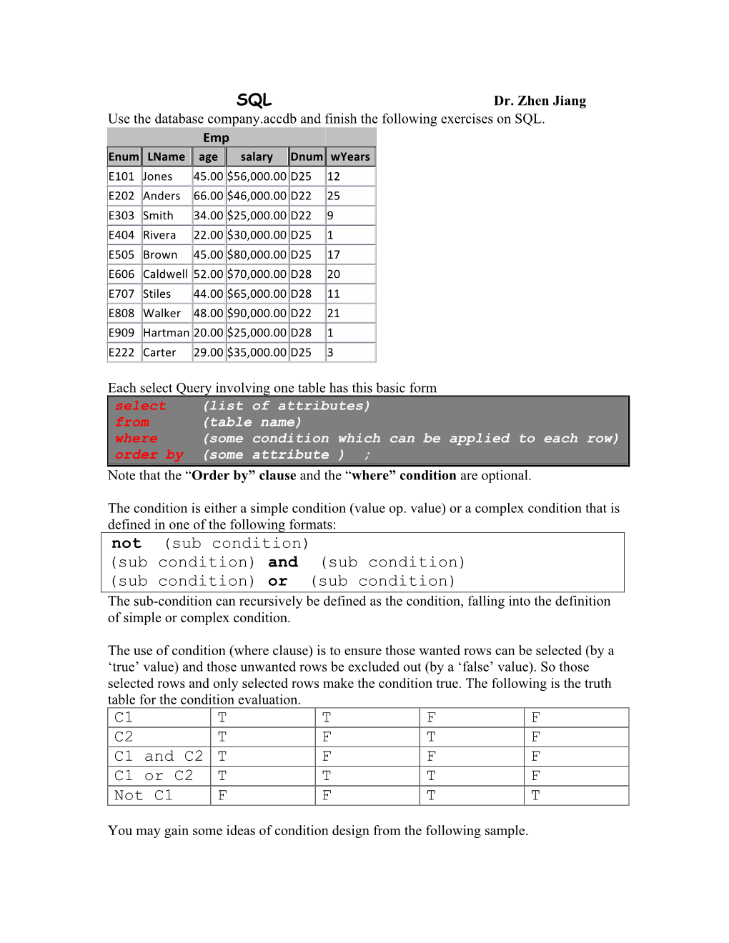 SQL Not (Sub Condition)