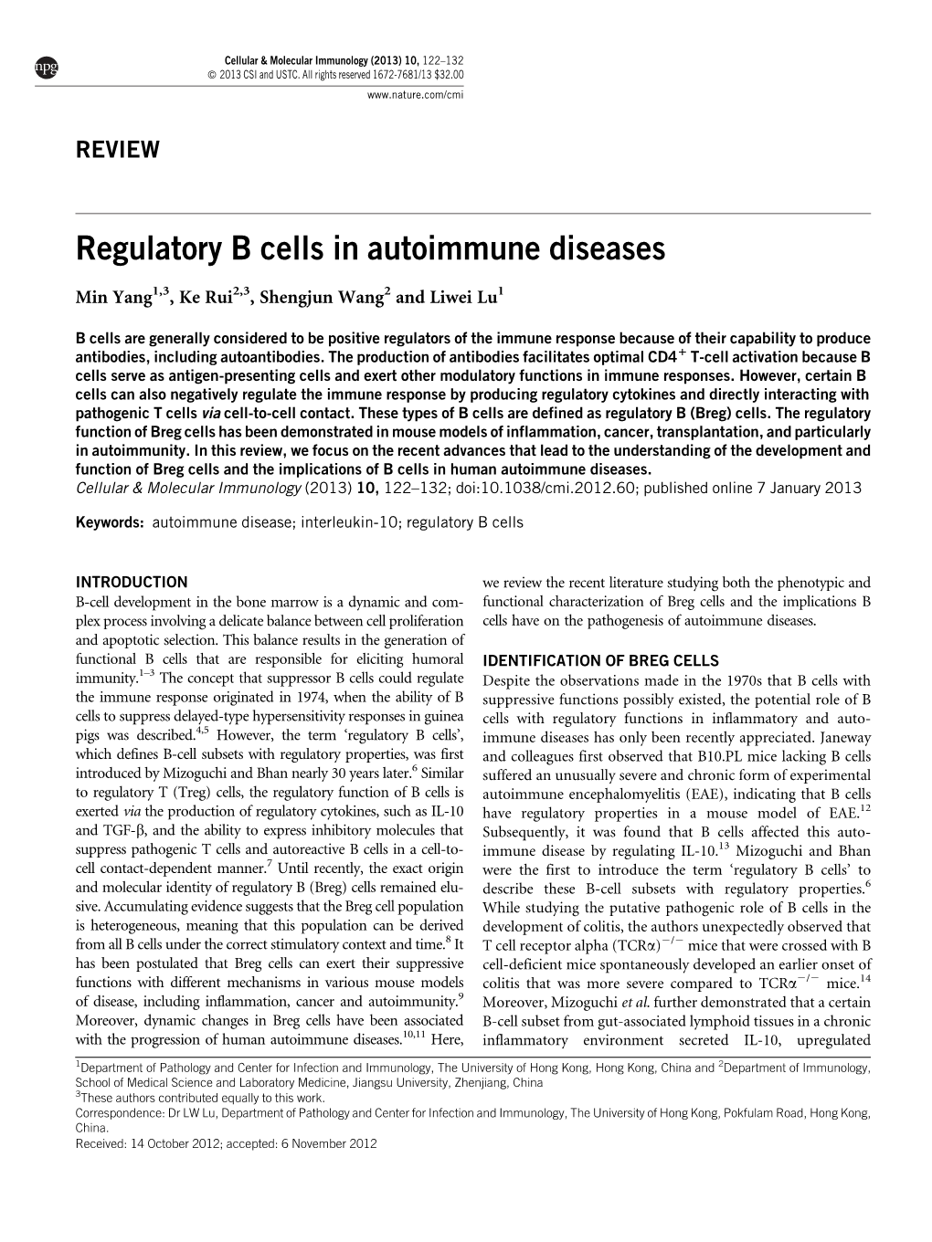 Regulatory B Cells in Autoimmune Diseases