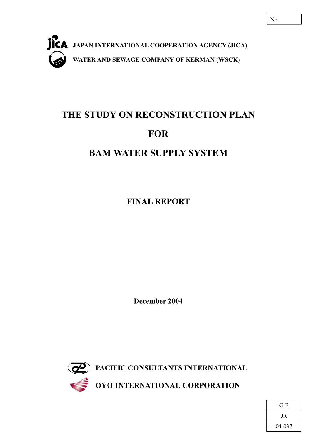 The Study on Reconstruction Plan for Bam Water Supply System