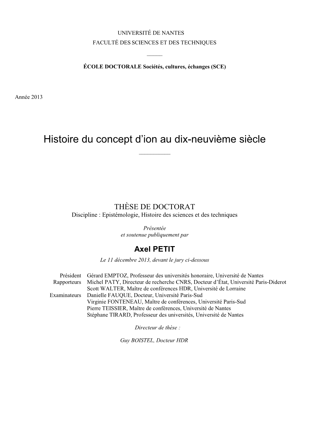 Histoire Du Concept D'ion Au Dix-Neuvième Siècle