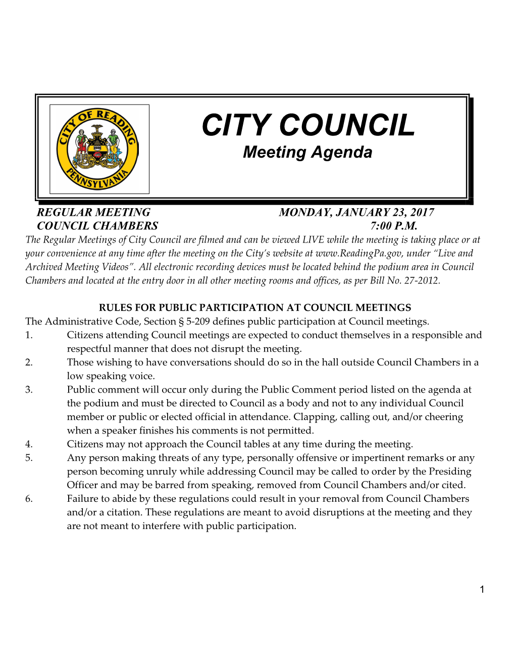 CITY COUNCIL Meeting Agenda