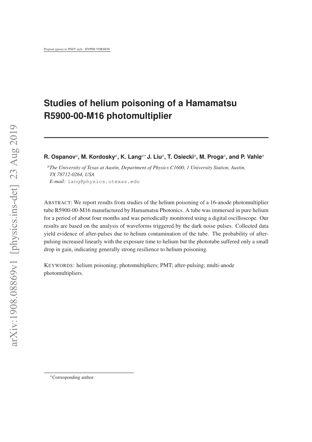 Studies of Helium Poisoning of a Hamamatsu R5900-00-M16 Photomultiplier