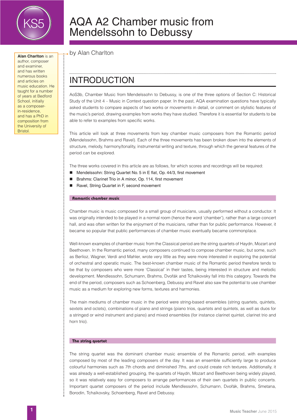 AQA A2 Chamber Music from Mendelssohn to Debussy