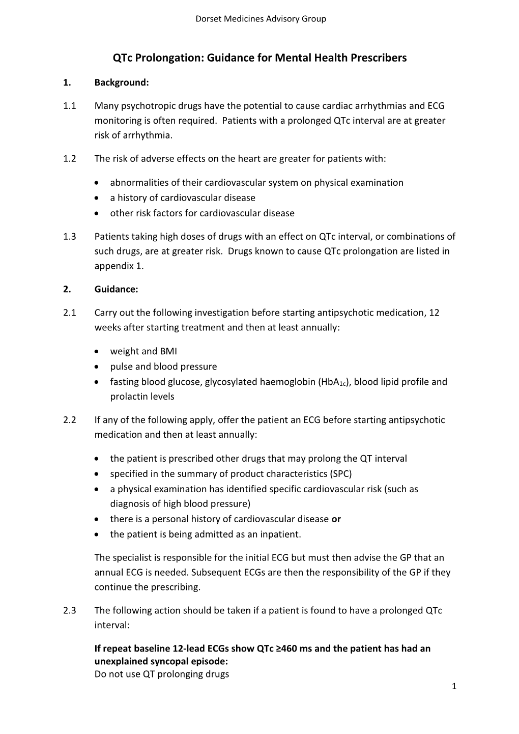 Qtc Prolongation: Guidance for Mental Health Prescribers