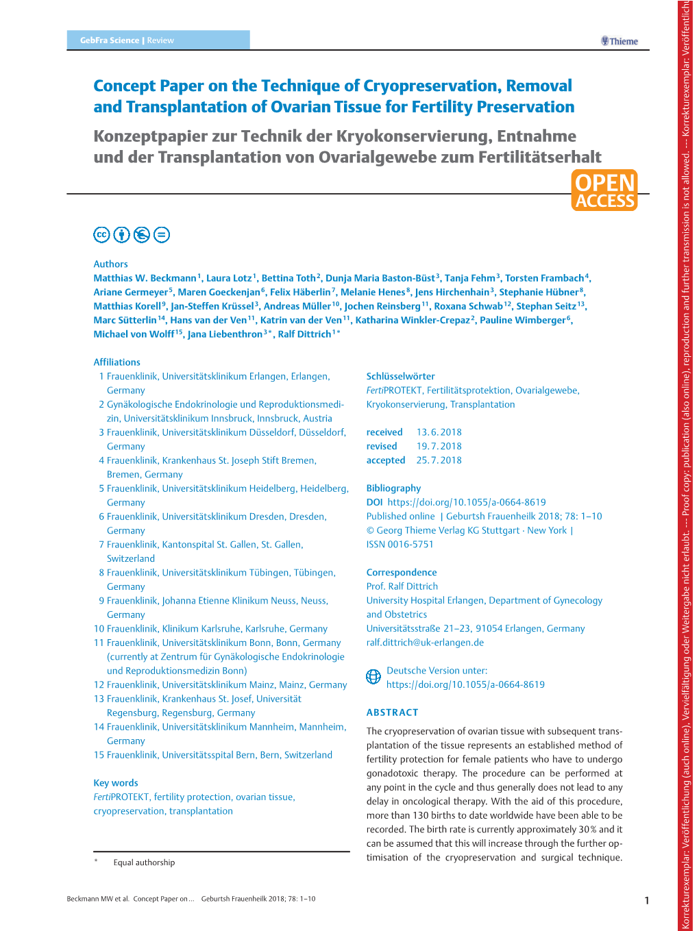 Concept Paper on the Technique of Cryopreservation, Removal And