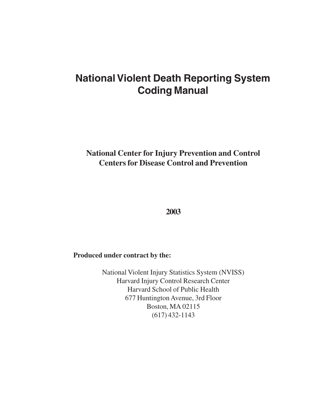 National Violent Death Reporting System Coding Manual