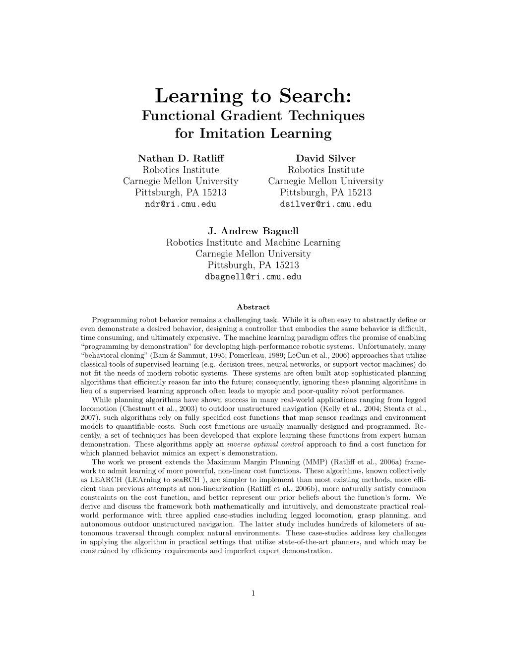 Learning to Search: Functional Gradient Techniques for Imitation Learning