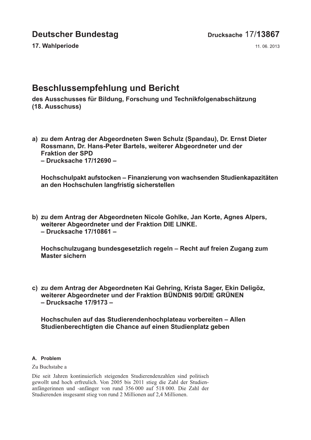 Beschlussempfehlung Und Bericht Des Ausschusses Für Bildung, Forschung Und Technikfolgenabschätzung (18