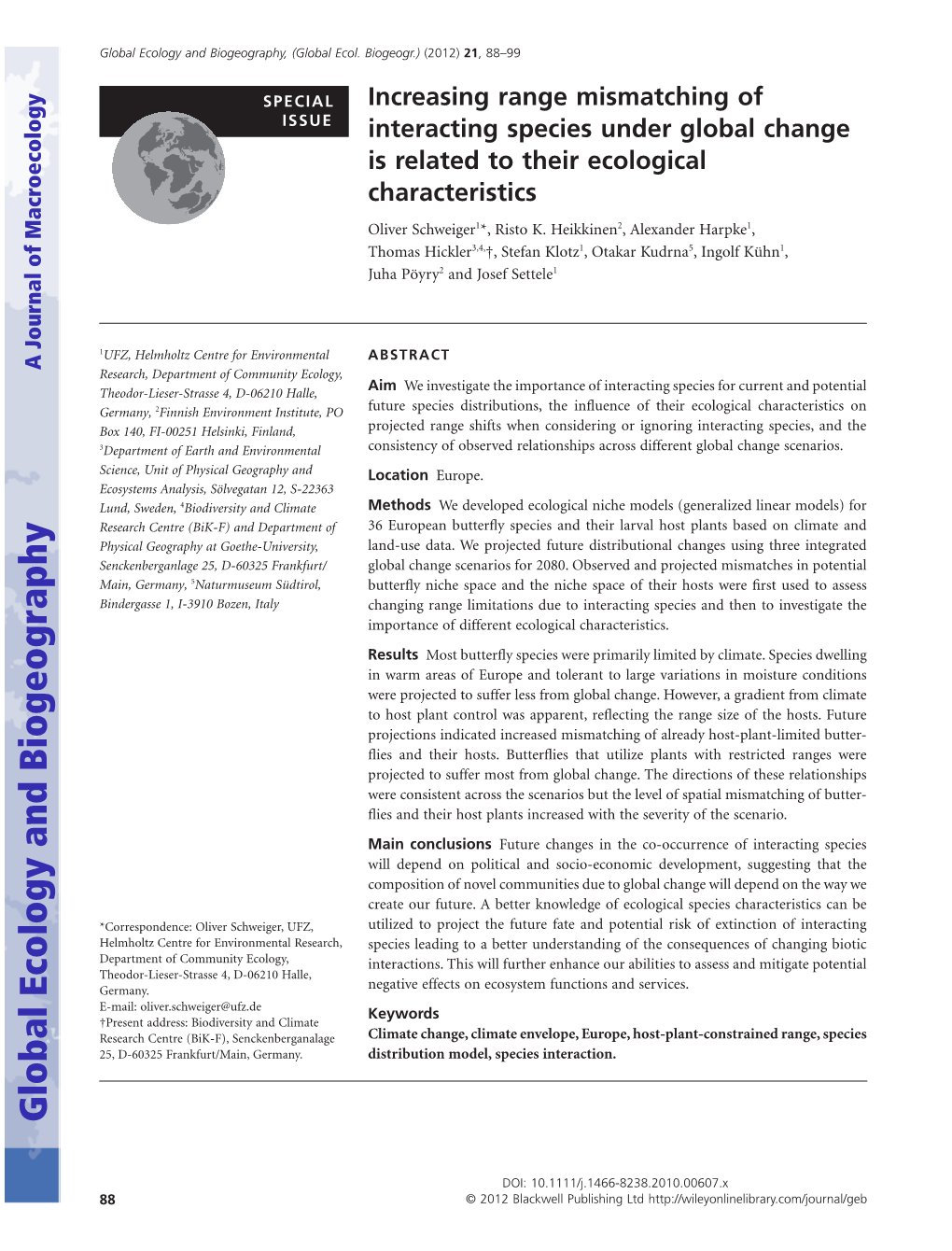 Increasing Range Mismatching of Interacting Species Under Global