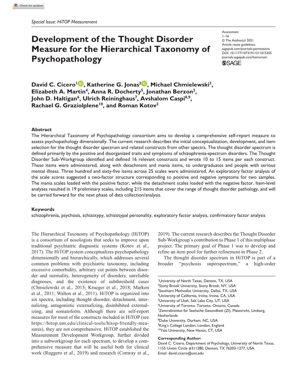 Development of the Thought Disorder Measure for the Hierarchical