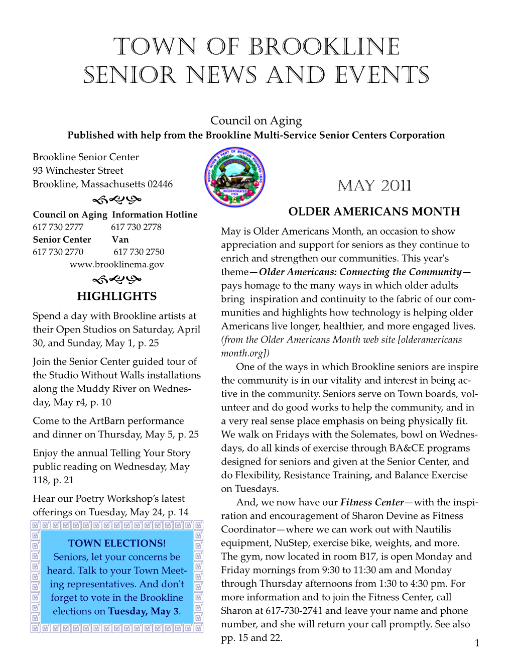 Town of Brookline Senior News and Events