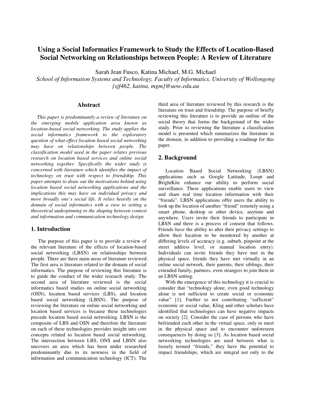 Using a Social Informatics Framework to Study the Effects of Location-Based Social Networking on Relationships Between People: a Review of Literature