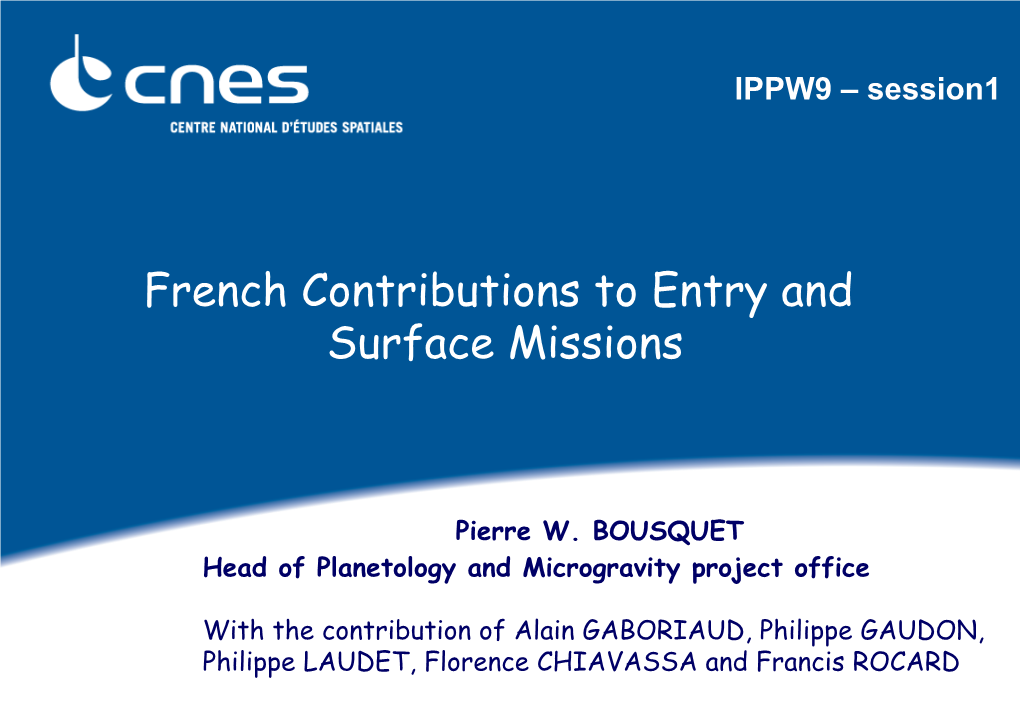 French Contributions to Entry and Surface Missions