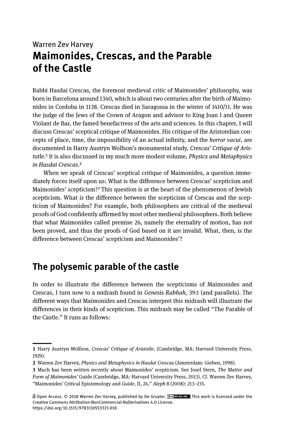 Maimonides, Crescas, and the Parable of the Castle