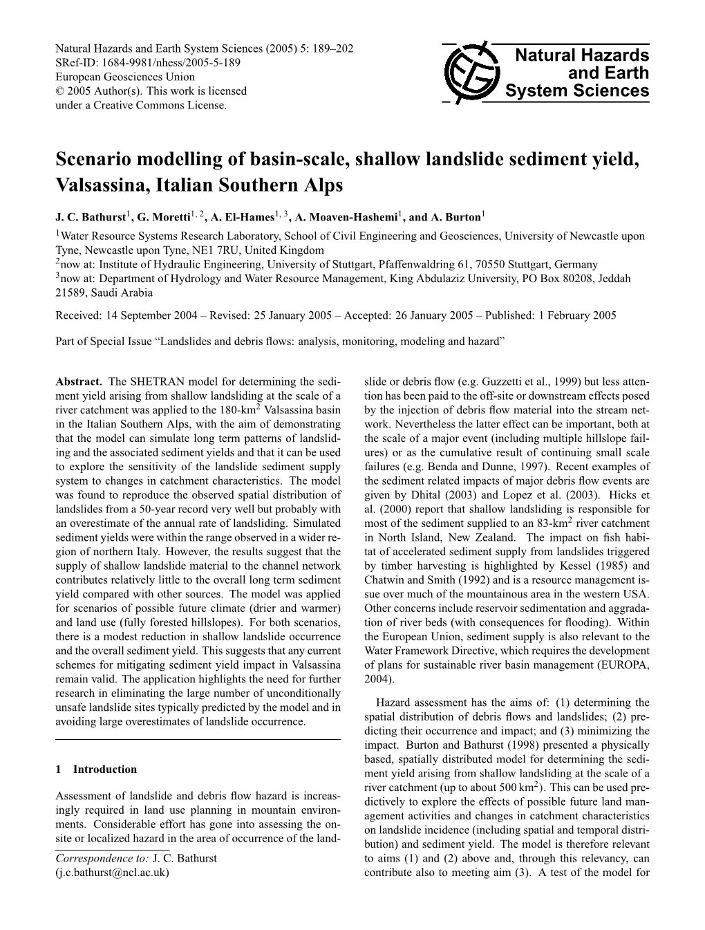 Scenario Modelling of Basin-Scale, Shallow Landslide Sediment Yield, Valsassina, Italian Southern Alps