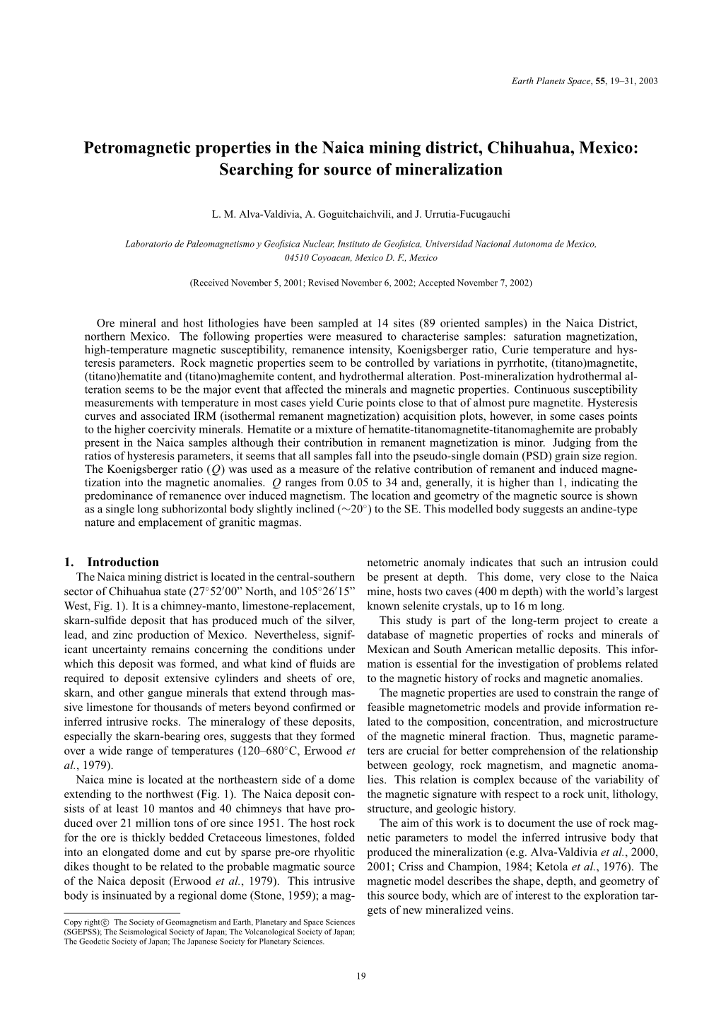 Petromagnetic Properties in the Naica Mining District, Chihuahua, Mexico: Searching for Source of Mineralization