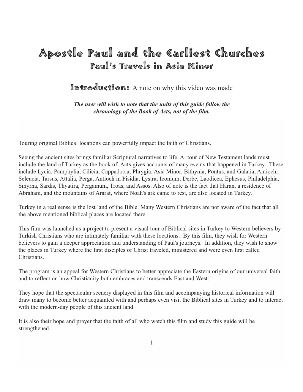 Apostle Paul and the Earliest Churches Study Guide