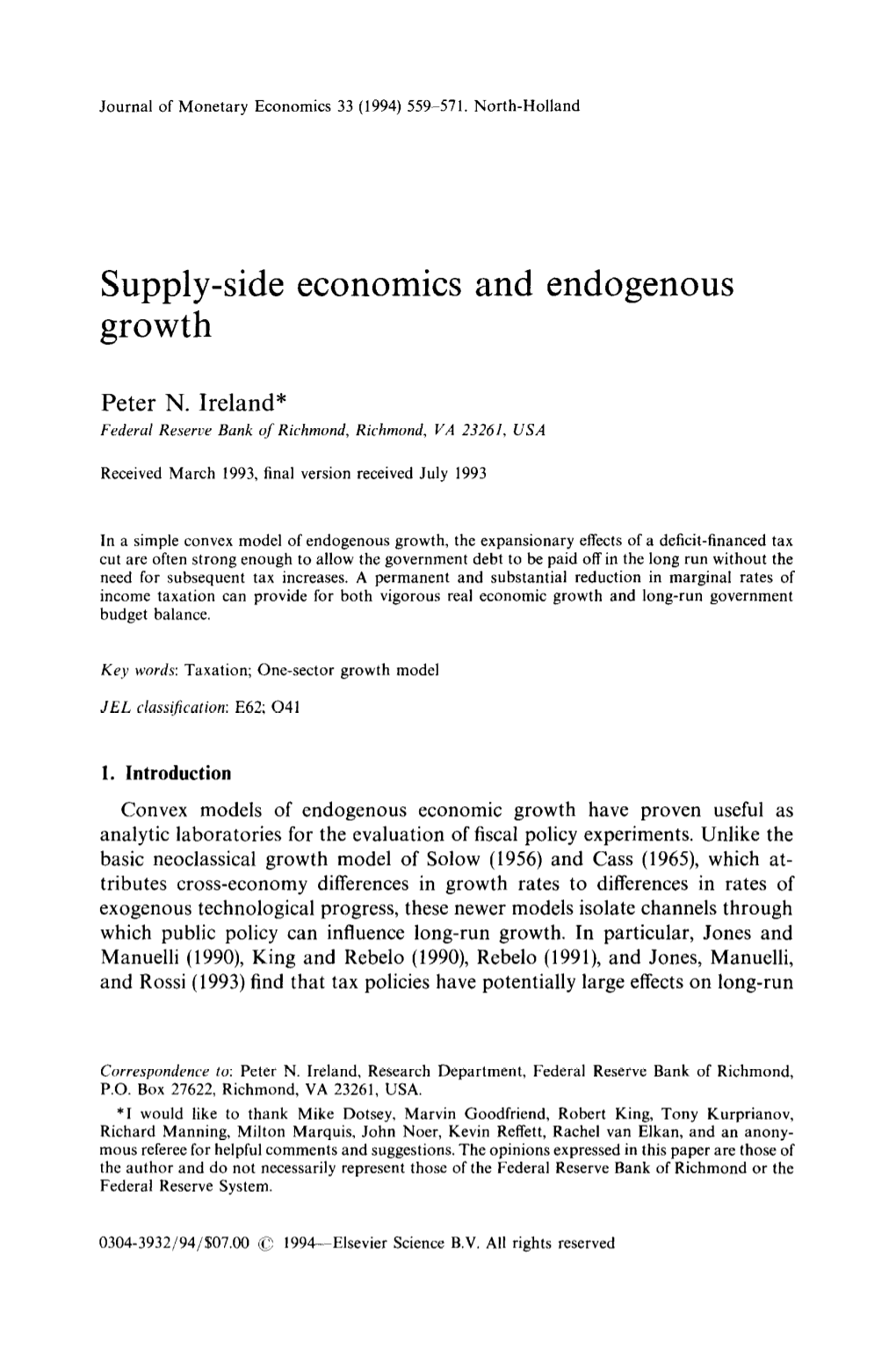 Supply-Side Economics and Endogenous Growth