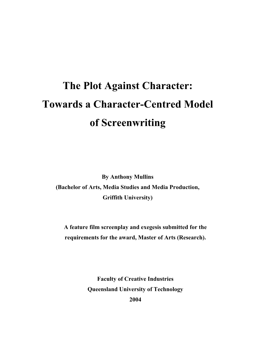 Towards a Character-Centred Model of Screenwriting