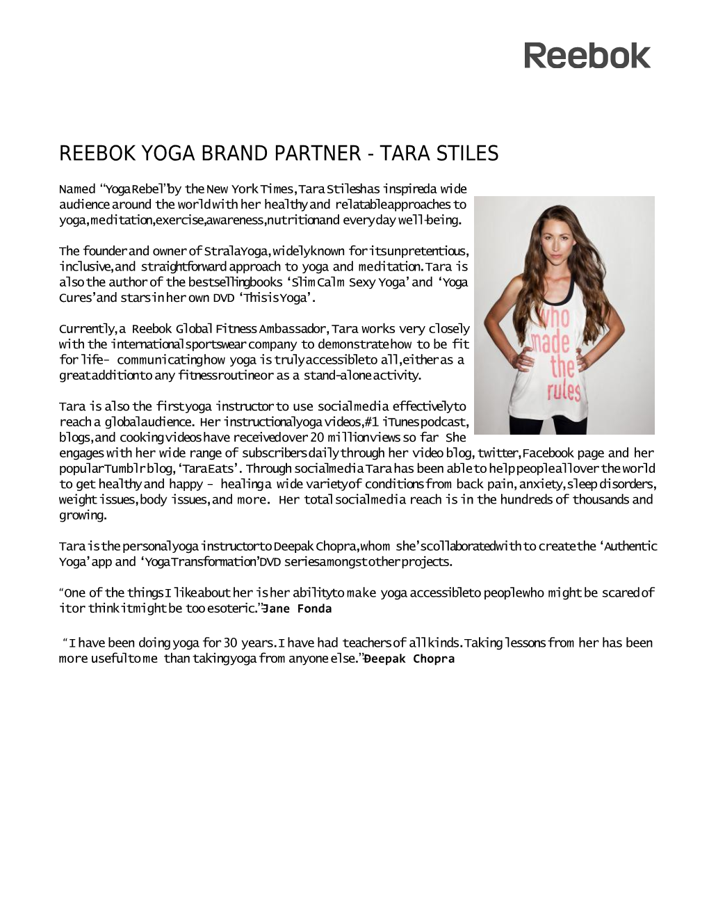 Reebok Yoga Brand Partner - Tara Stiles