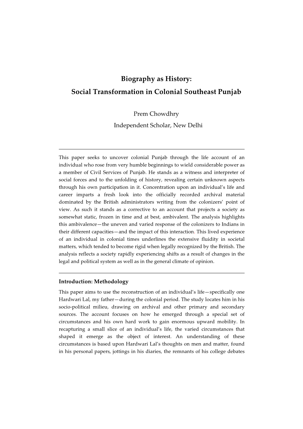 Social Transformation in Colonial Southeast Punjab