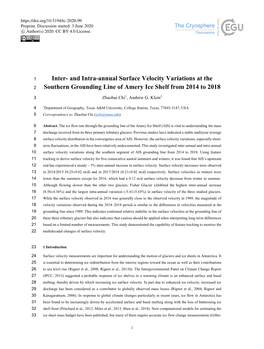 And Intra-Annual Surface Velocity Variations at the Southern Grounding Line of Amery Ice Shelf from 2014 to 2018