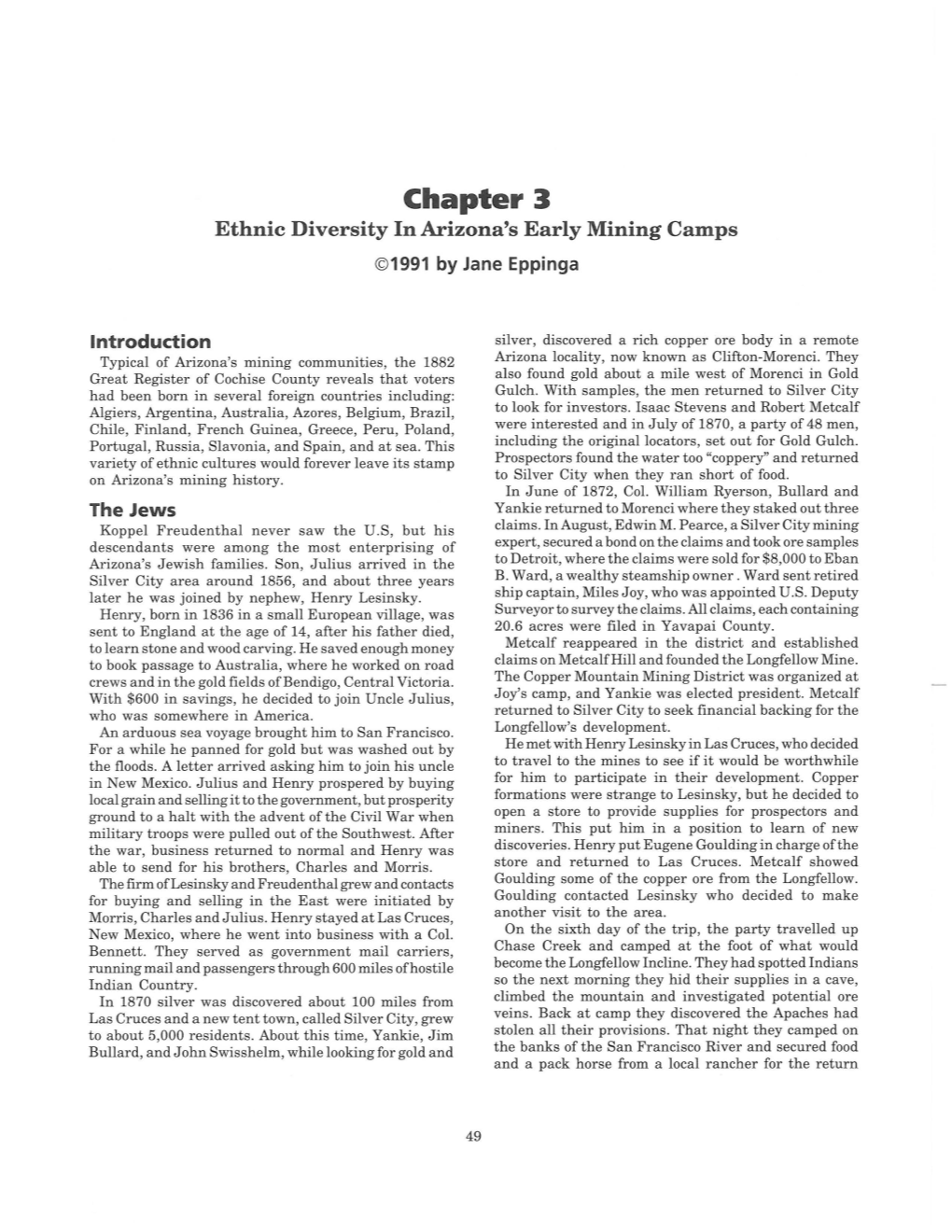 Ethnic Diversity in Arizona's Early Mining Camps ©1991 by Jane Eppinga
