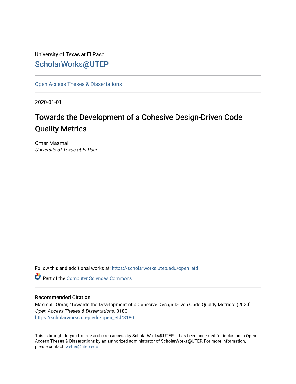 Towards the Development of a Cohesive Design-Driven Code Quality Metrics