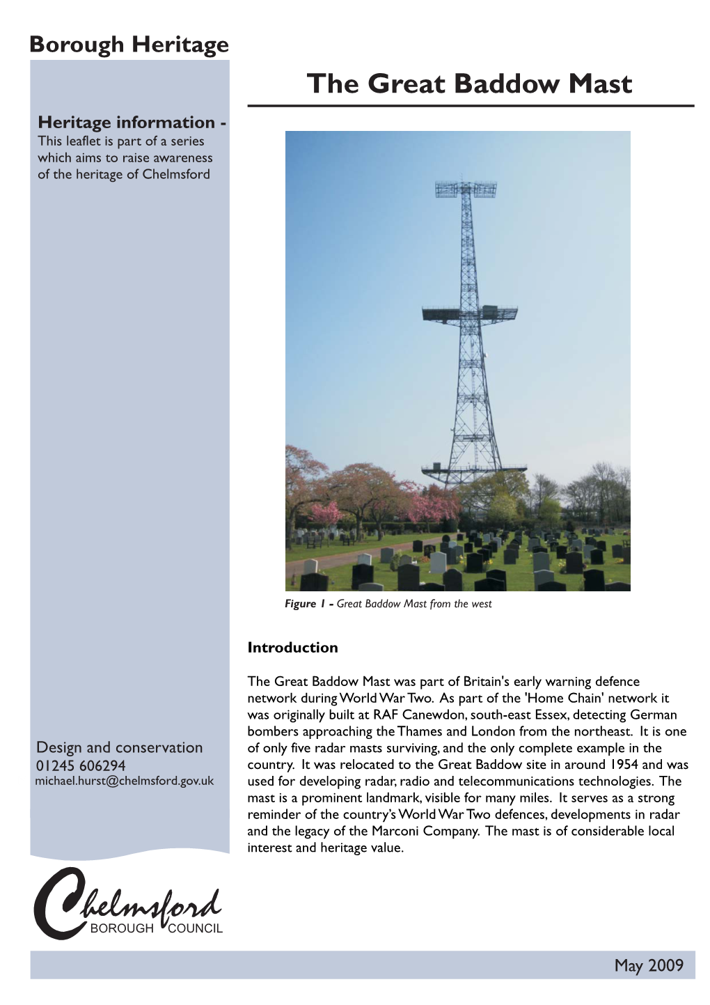 The Great Baddow Mast Heritage Information - This Leaflet Is Part of a Series Which Aims to Raise Awareness of the Heritage of Chelmsford